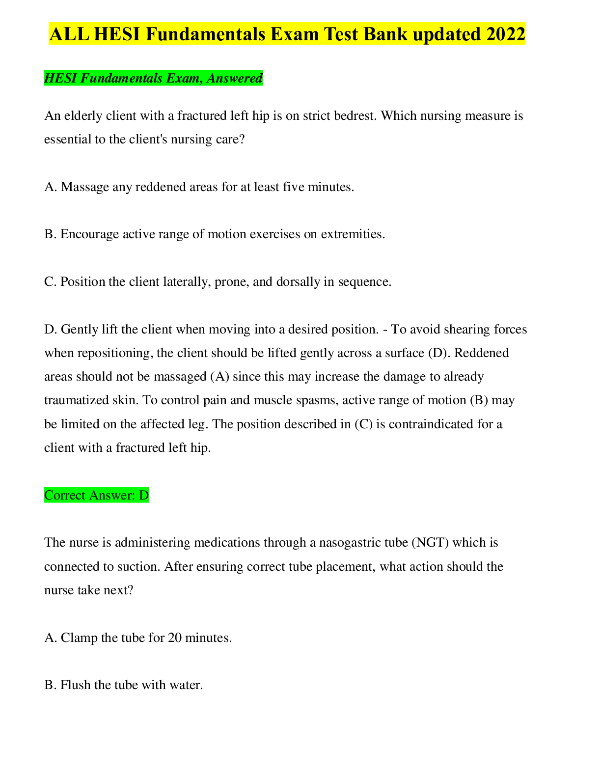 Preview image for ALL HESI Fundamentals Exam Test Bank updated 2022/2023 / BEST GUIDE RATED 5 STARS